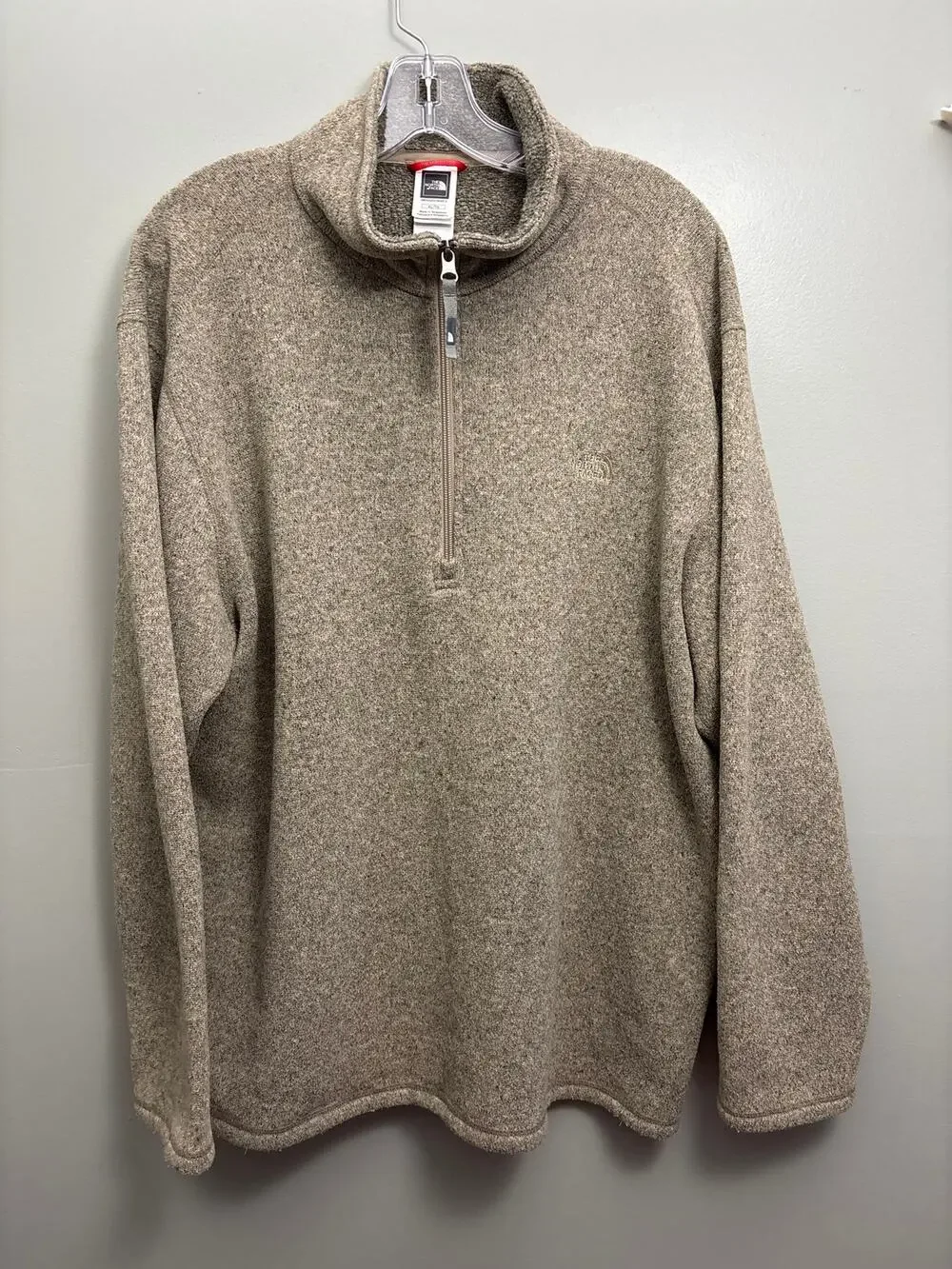 The North Face khaki stone heather quarter--zip fleece pullover Size XL